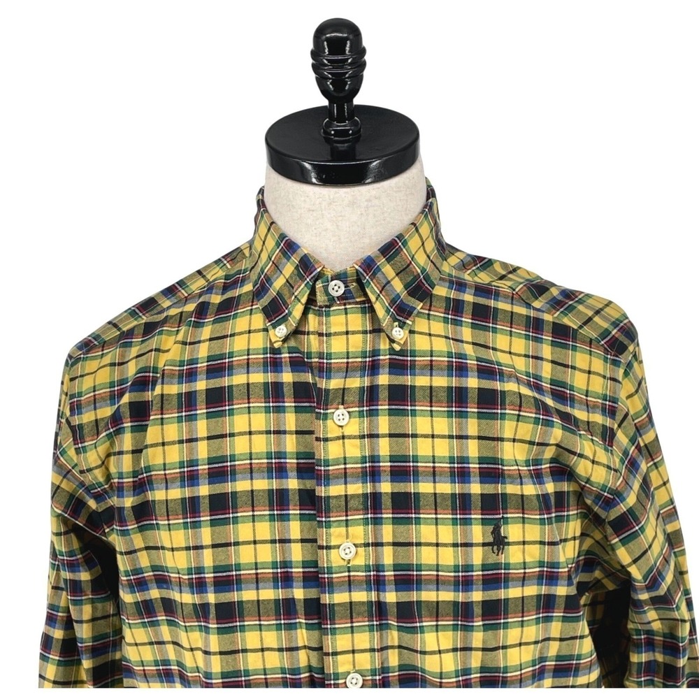 Mens Ralph Lauren Classic Fit Yellow Plaid Flannel Button Down Shirt Size M